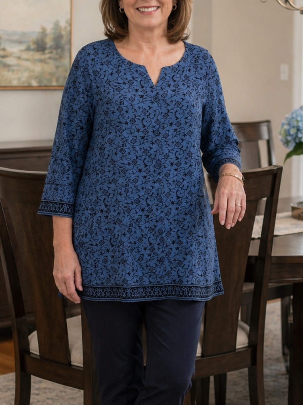 Serengeti Blue 3/4 Sleeve Relaxed Fit Tunic XXL